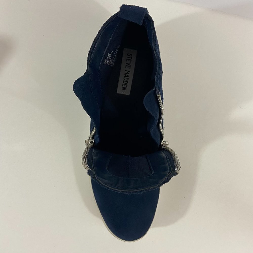 Steve Madden Women's Leather Upper Hidden Wedge Zip Sneakers Shoes Sz 9.5M Blue - Picture 9 of 10